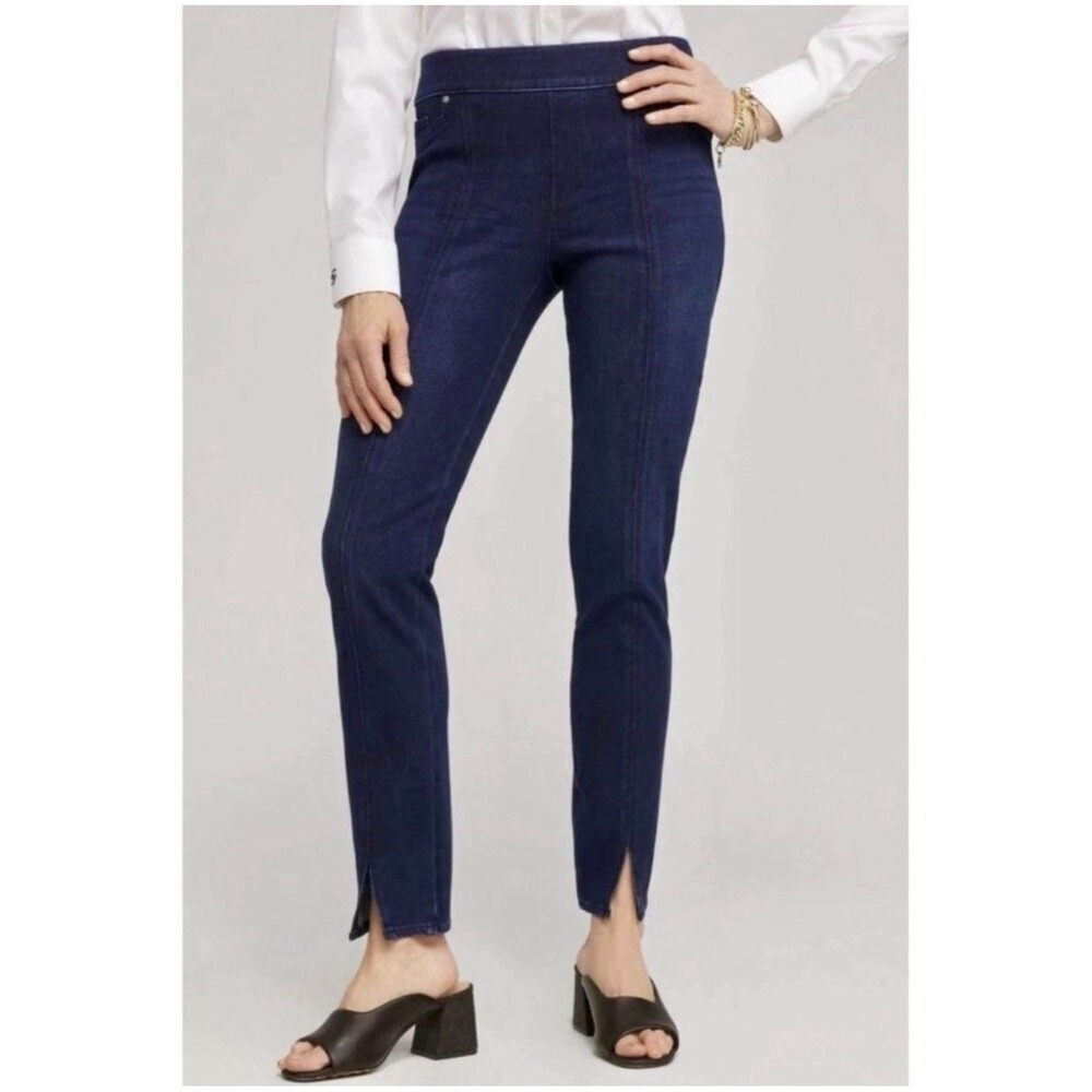 Chicos Pull On Jegging Dark Wash Front Seam Split Hem Jeans Size 00 US 2